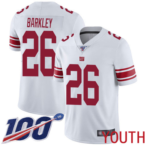 Youth New York Giants 26 Saquon Barkley White Vapor Untouchable Limited Player 100th Season Football NFL Jersey